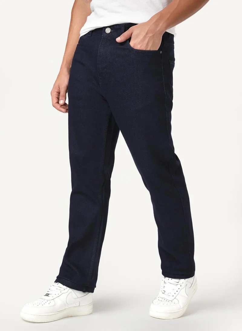 أوربانو فاشن Urbano Fashion Men's Dark Blue Straight Fit Heavy Washed Denim Jeans Stretchable